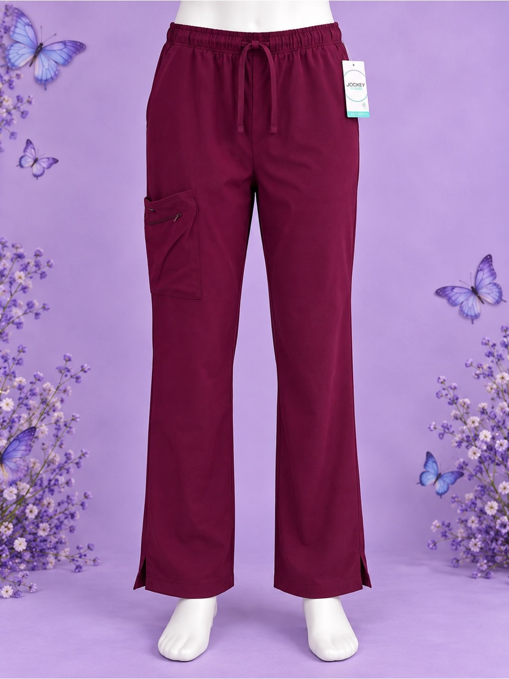 Jockey Women's Straight Leg Drawstring Scrub Pants in Burgundy